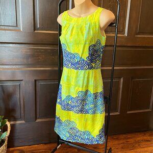 Anthropologie Tabitha Azure Scroll Dress Size 0 Embroidered Sheath Cotton Lined